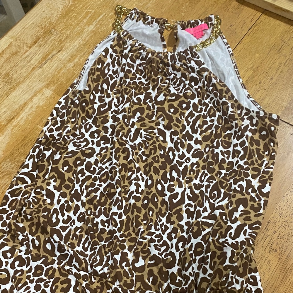 Lilly Pulitzer Brown and White Leopard Print Blouse